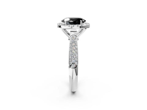 White gold Fancy Black Oval Cut Halo Diamond Ring with Pavé Band_14