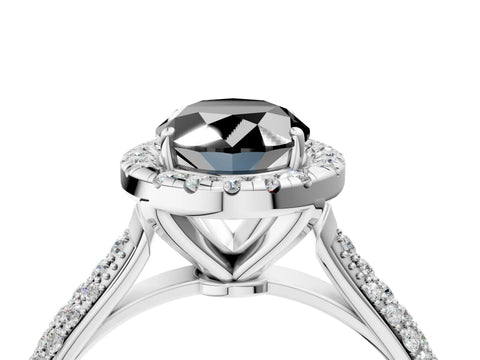 White gold Fancy Black Oval Cut Halo Diamond Ring with Pavé Band_16