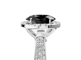 White gold Fancy Black Oval Cut Halo Diamond Ring with Pavé Band_17