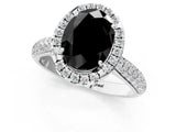 White gold Fancy Black Oval Cut Halo Diamond Ring with Pavé Band_19