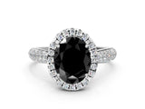White gold Fancy Black Oval Cut Halo Diamond Ring with Pavé Band_22