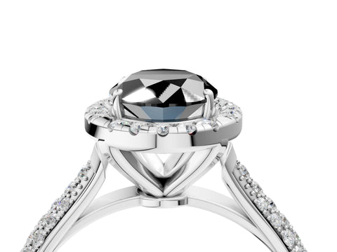 White gold Fancy Black Oval Cut Halo Diamond Ring with Pavé Band_26