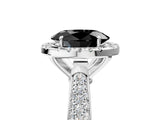 White gold Fancy Black Oval Cut Halo Diamond Ring with Pavé Band_27