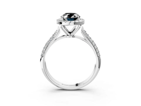 White gold Fancy Black Oval Cut Halo Diamond Ring with Pavé Band_3