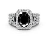 White gold Fancy Black Oval Cut Halo Diamond Ring with Round  Split Shank and Prong Setting_48