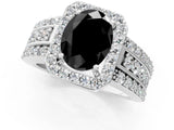 White gold Fancy Black Oval Cut Halo Diamond Ring with Round  Split Shank and Prong Setting_49