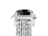 White gold Fancy Black Oval Cut Halo Diamond Ring with Round  Split Shank and Prong Setting_53