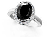 White gold Fancy Black Oval Cut Halo Diamond Ring with Solitaire Band and Prong Setting_1