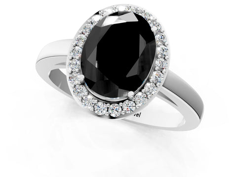White gold Fancy Black Oval Cut Halo Diamond Ring with Solitaire Band and Prong Setting_1