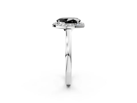 White gold Fancy Black Oval Cut Halo Diamond Ring with Solitaire Band and Prong Setting_2