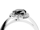 White gold Fancy Black Oval Cut Halo Diamond Ring with Solitaire Band and Prong Setting_4
