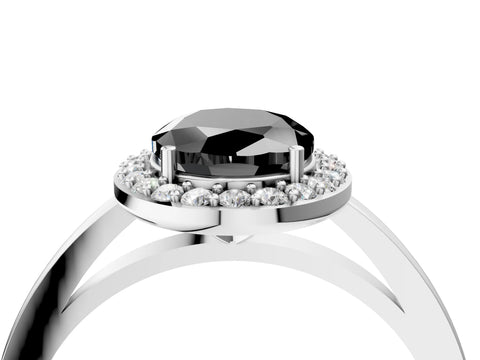 White gold Fancy Black Oval Cut Halo Diamond Ring with Solitaire Band and Prong Setting_4