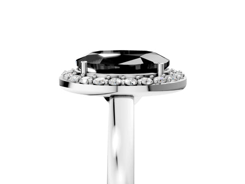 White gold Fancy Black Oval Cut Halo Diamond Ring with Solitaire Band and Prong Setting_5