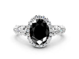 White gold Fancy Black Oval Cut Halo Diamond Solitaire with Filigree Band and Four-Prong Setting_12