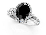 White gold Fancy Black Oval Cut Halo Diamond Solitaire with Filigree Band and Four-Prong Setting_13