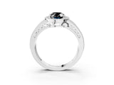 White gold Fancy Black Oval Cut Halo Diamond Split Shank Ring with Prong Setting_1