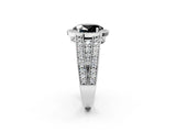 White gold Fancy Black Oval Cut Halo Diamond Split Shank Ring with Prong Setting