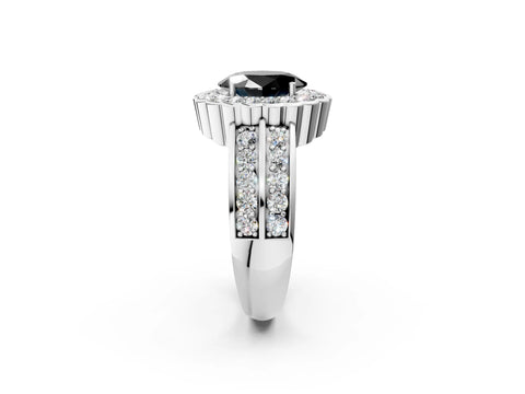 White gold Fancy Black Oval Cut Halo Diamond Split Shank Ring with Scalloped Prong Setting_14