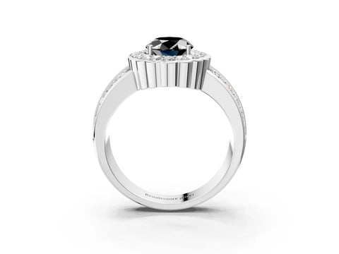 White gold Fancy Black Oval Cut Halo Diamond Split Shank Ring with Scalloped Prong Setting_15
