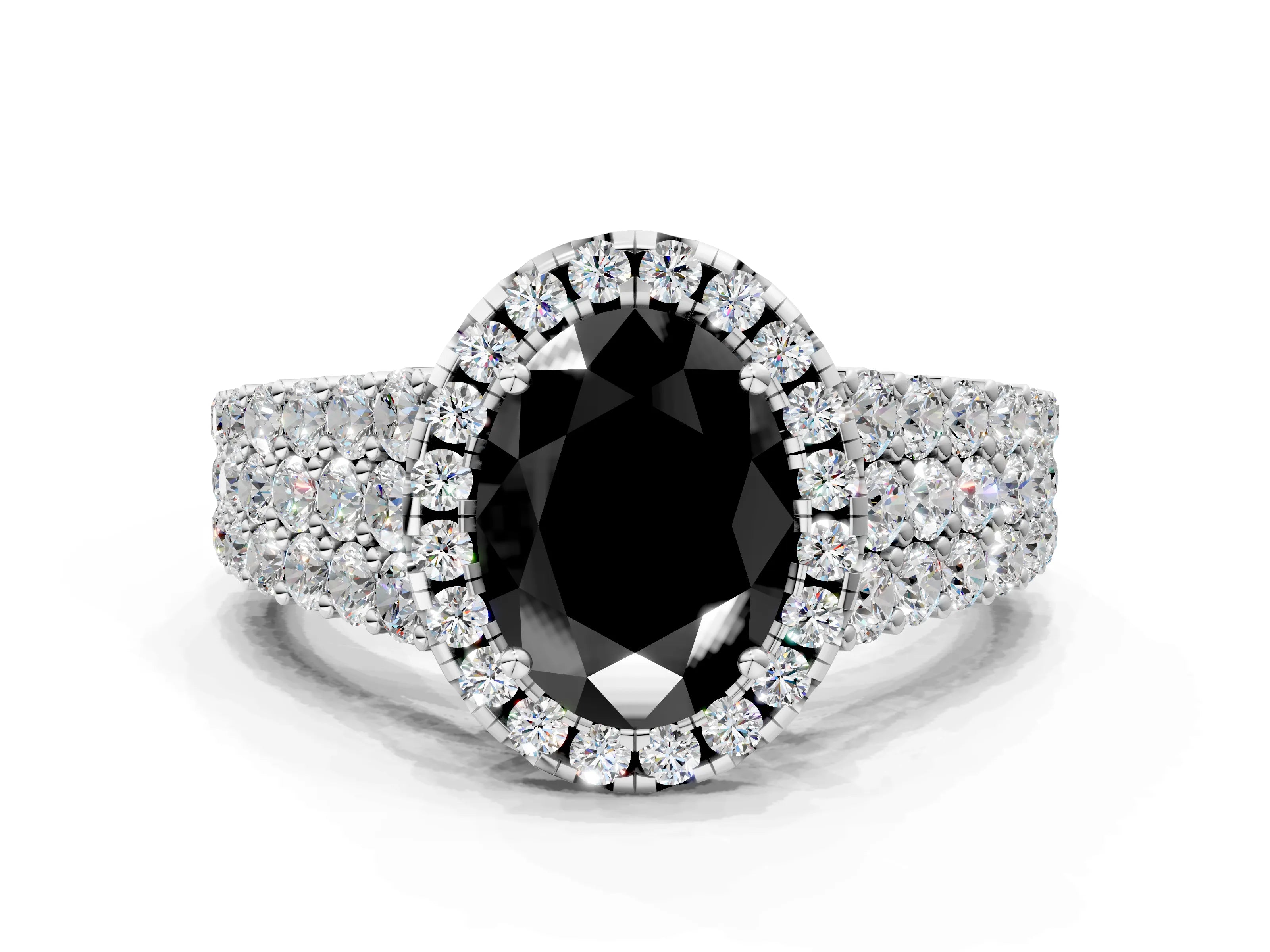 White gold Fancy Black Oval Cut Halo Pavé Diamond Engagement Ring with Split Shank and Four-Prong Setting_3