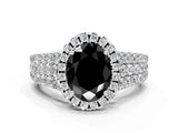 White gold Fancy Black Oval Cut Halo Pavé Diamond Engagement Ring with Split Shank and Four-Prong Setting_3