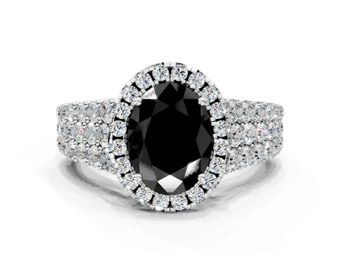 White gold Fancy Black Oval Cut Halo Pavé Diamond Engagement Ring with Split Shank and Four-Prong Setting_3