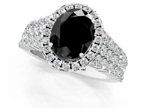 White gold Fancy Black Oval Cut Halo Pavé Diamond Engagement Ring with Split Shank and Four-Prong Setting_4