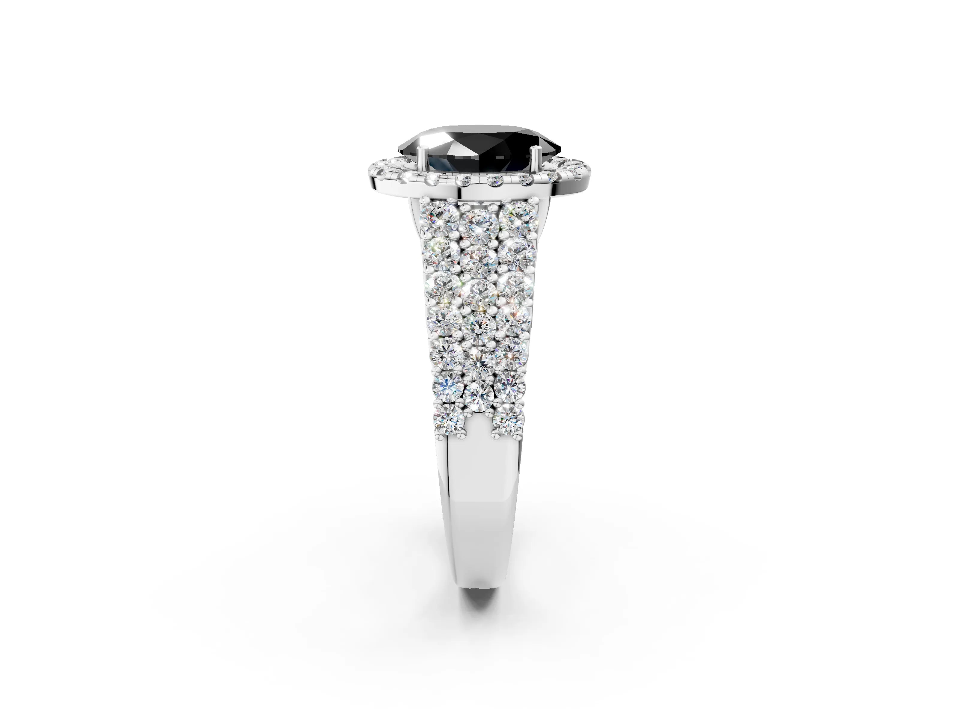 White gold Fancy Black Oval Cut Halo Pavé Diamond Engagement Ring with Split Shank and Four-Prong Setting_5