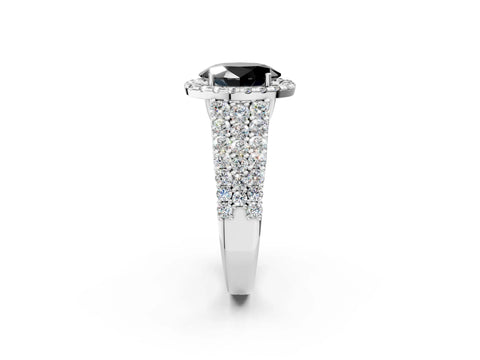 White gold Fancy Black Oval Cut Halo Pavé Diamond Engagement Ring with Split Shank and Four-Prong Setting_5