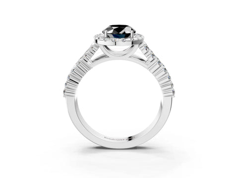 White gold Fancy Black Oval Cut Halo Pavé Diamond Engagement Ring with Split Shank and Four-Prong Setting_6