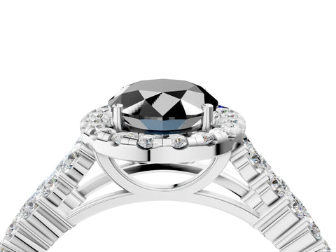 White gold Fancy Black Oval Cut Halo Pavé Diamond Engagement Ring with Split Shank and Four-Prong Setting_7