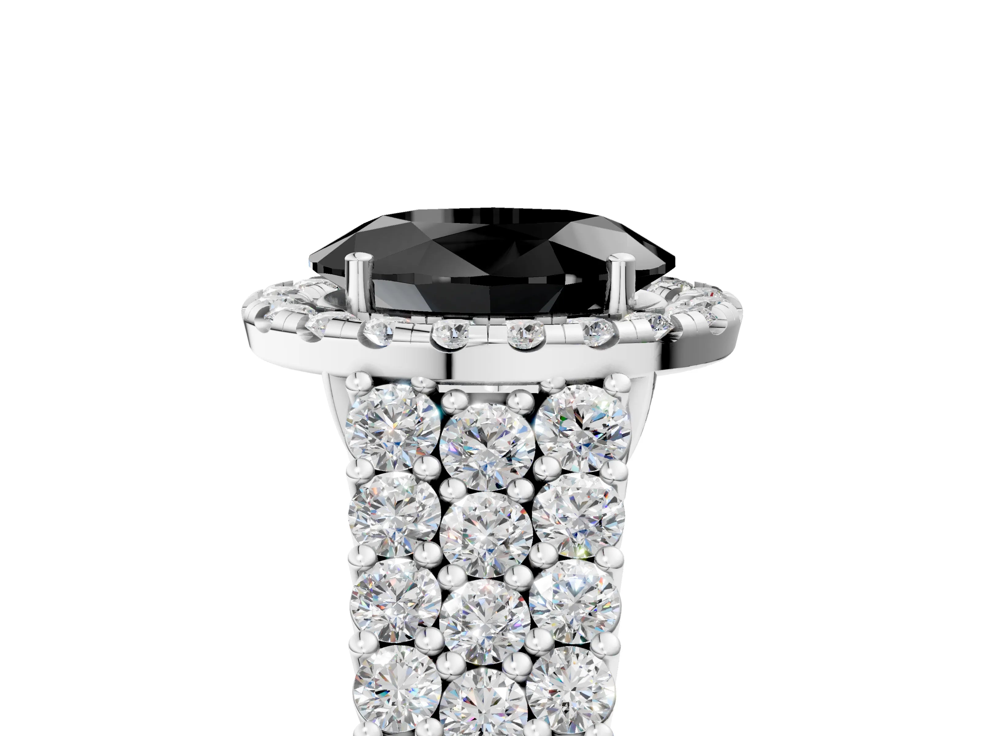 White gold Fancy Black Oval Cut Halo Pavé Diamond Engagement Ring with Split Shank and Four-Prong Setting_8