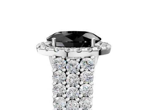 White gold Fancy Black Oval Cut Halo Pavé Diamond Engagement Ring with Split Shank and Four-Prong Setting_8
