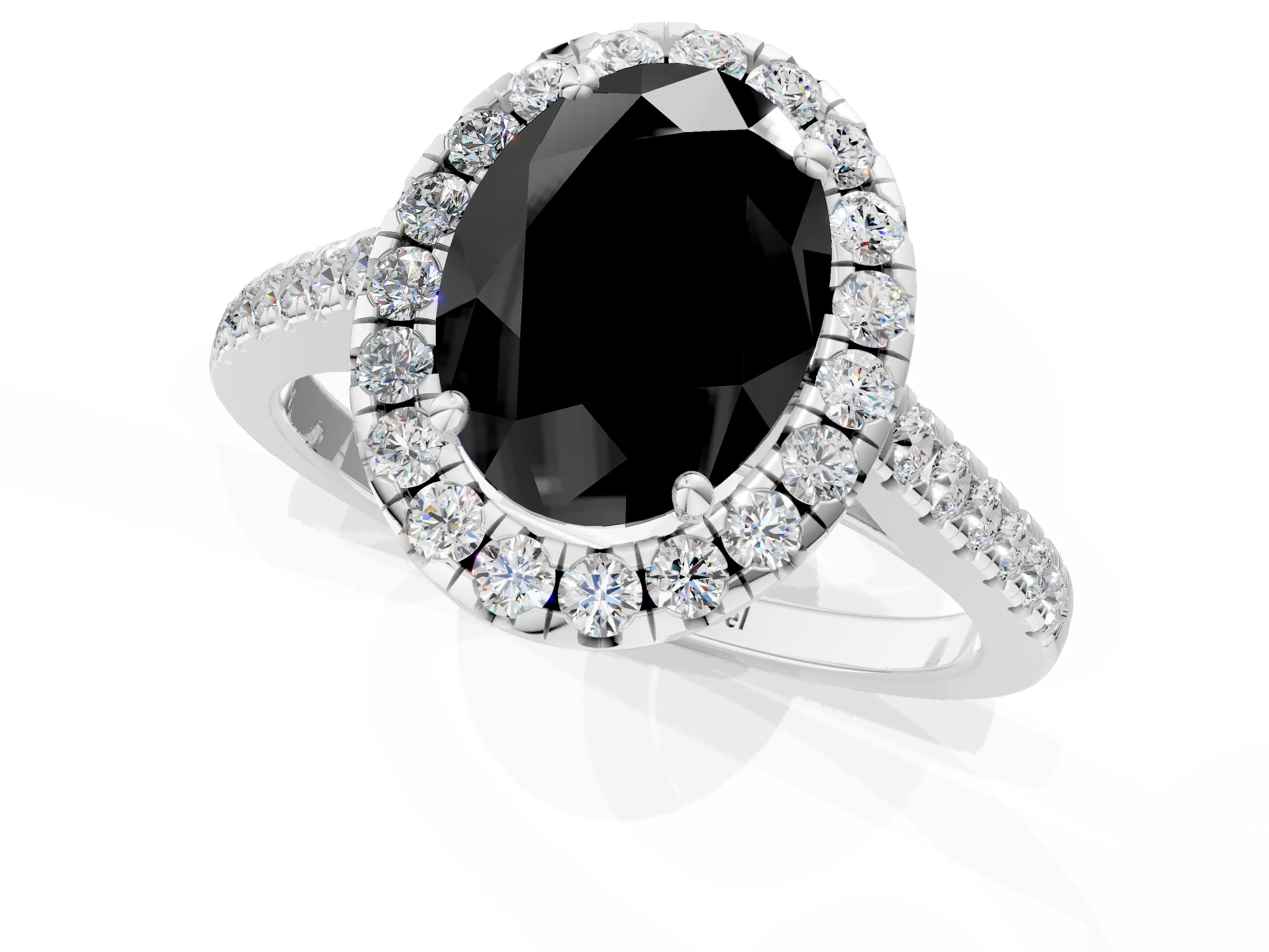 White gold Fancy Black Oval Cut Halo Pave Diamond Engagement Ring with Four-Prong Setting_1