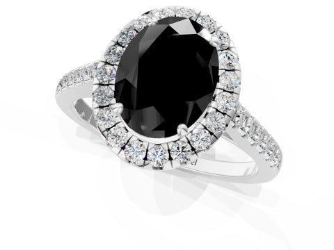 White gold Fancy Black Oval Cut Halo Pave Diamond Engagement Ring with Four-Prong Setting_1