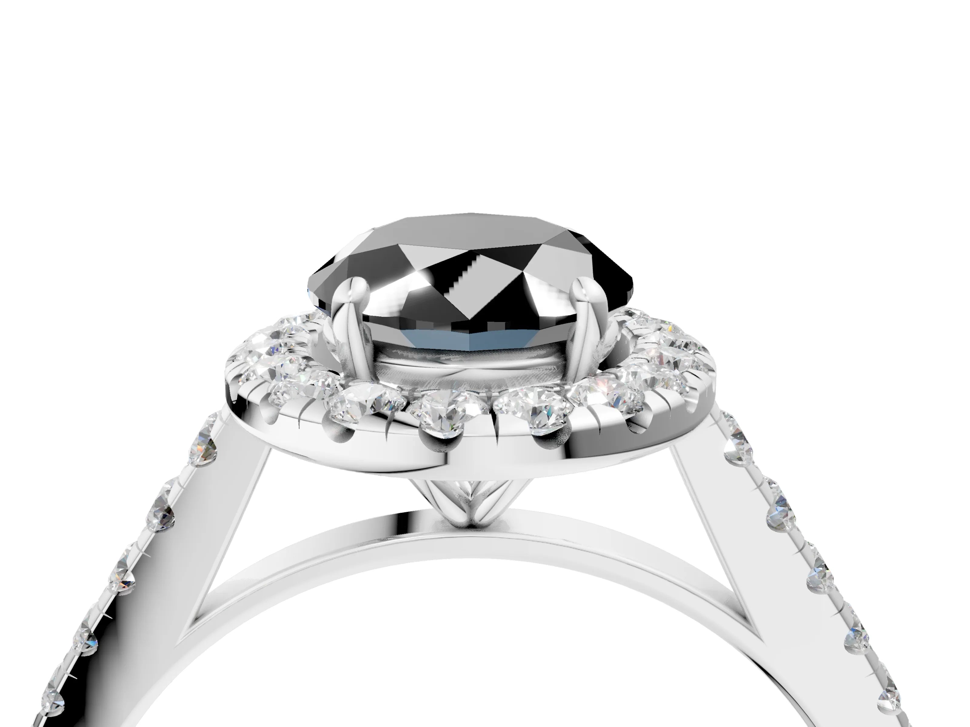 White gold Fancy Black Oval Cut Halo Pave Diamond Engagement Ring with Four-Prong Setting_4
