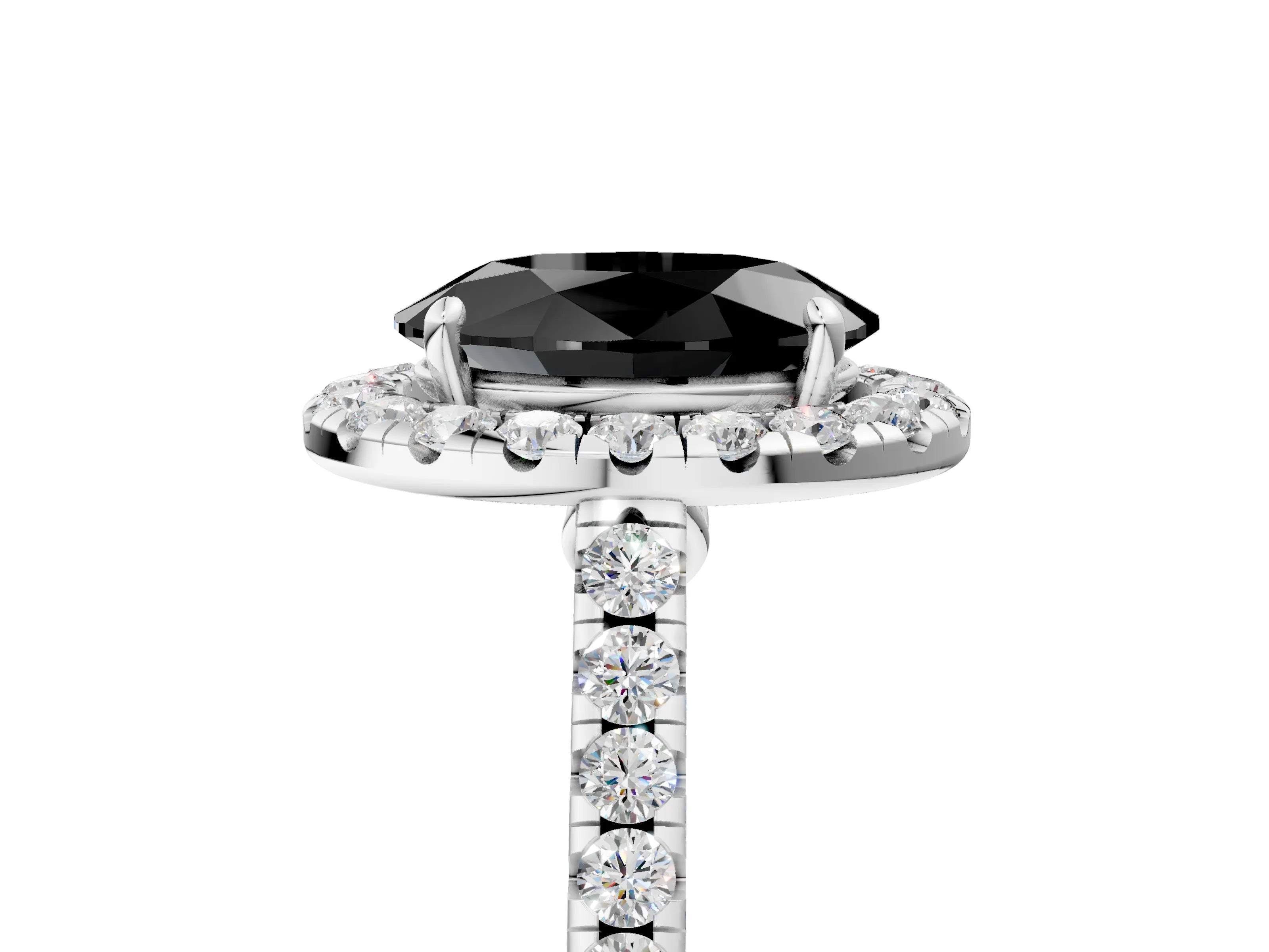 White gold Fancy Black Oval Cut Halo Pave Diamond Engagement Ring with Four-Prong Setting_5