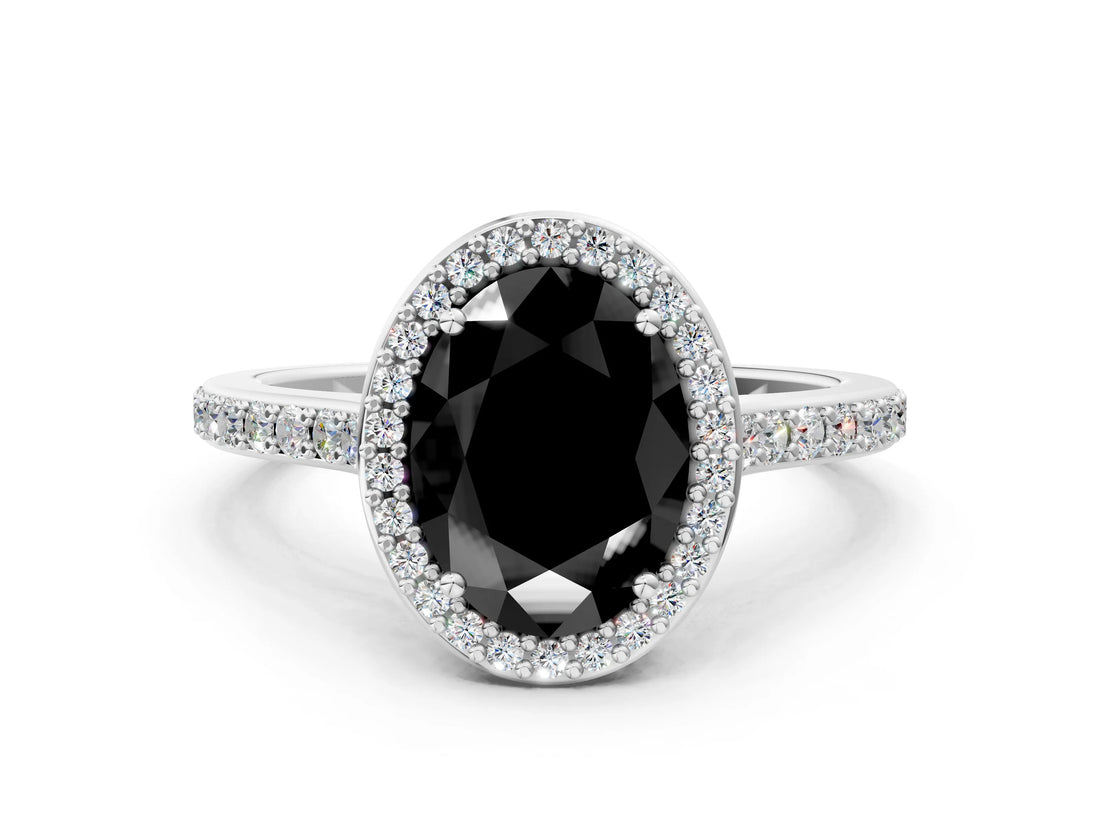 White gold Fancy Black Oval Cut Halo Round Diamond Pavé Band with Four-Prong Setting_15