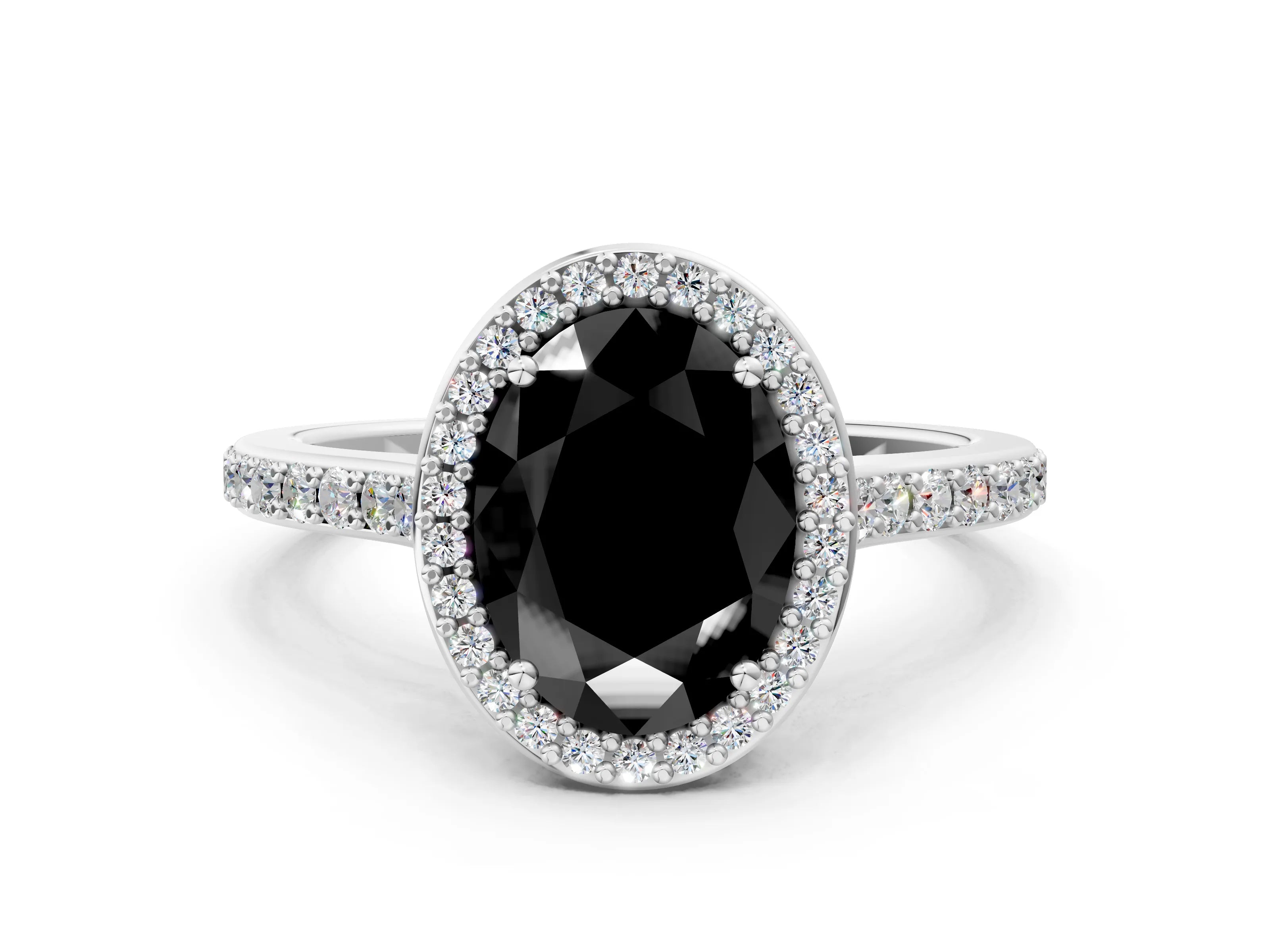 White gold Fancy Black Oval Cut Halo Round Diamond Pavé Band with Four-Prong Setting_15