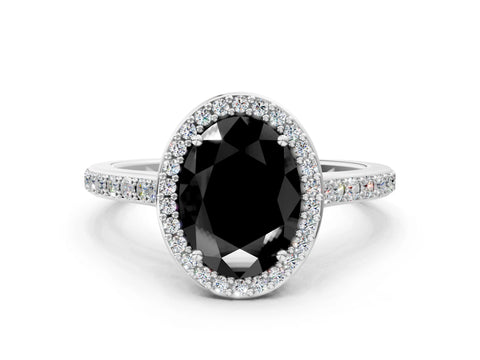 White gold Fancy Black Oval Cut Halo Round Diamond Pavé Band with Four-Prong Setting_15