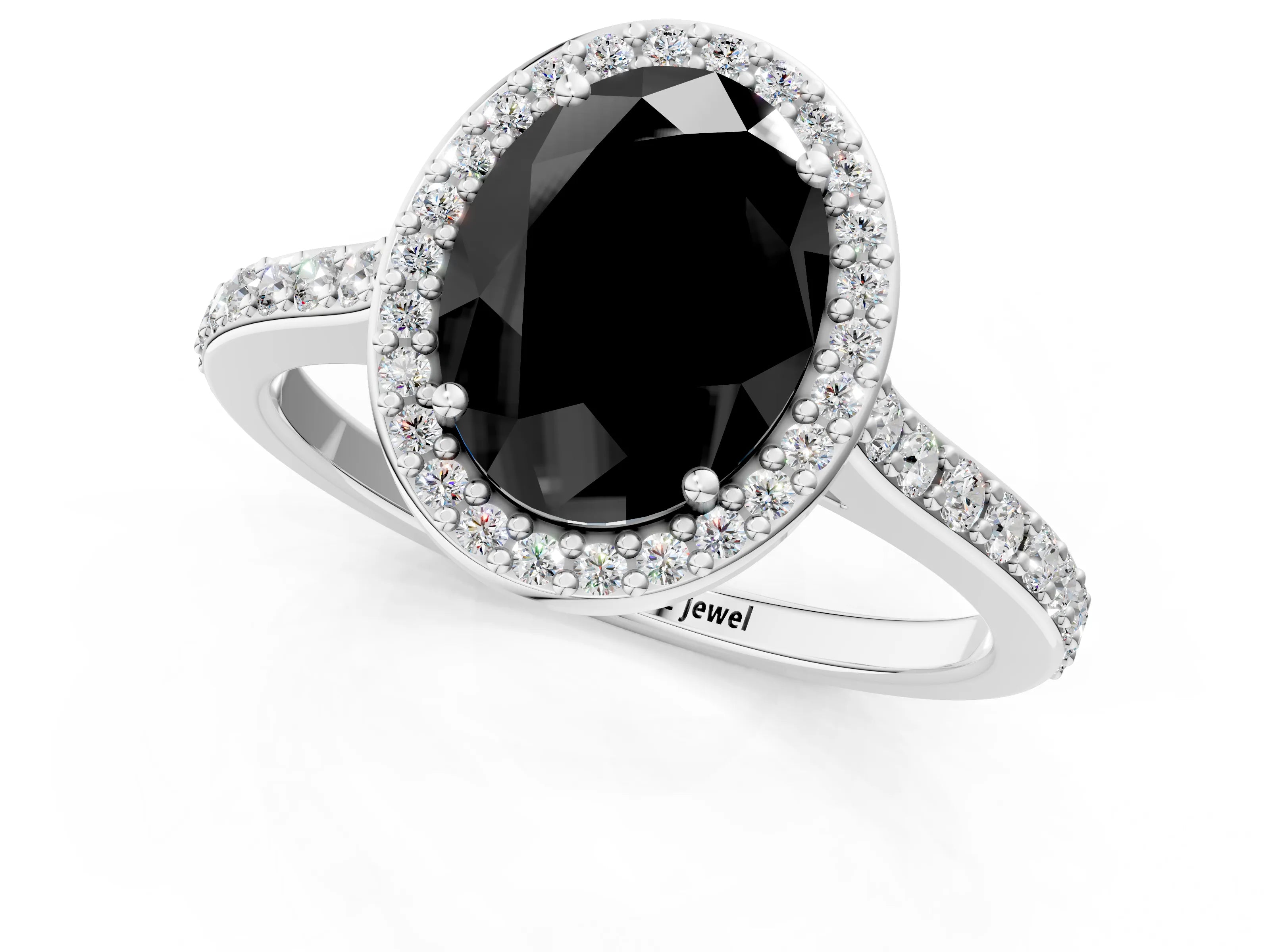 White gold Fancy Black Oval Cut Halo Round Diamond Pavé Band with Four-Prong Setting_16