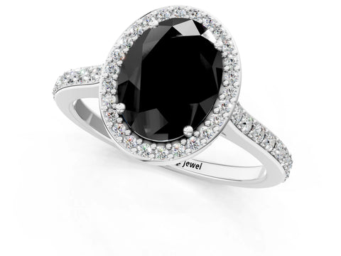 White gold Fancy Black Oval Cut Halo Round Diamond Pavé Band with Four-Prong Setting_16