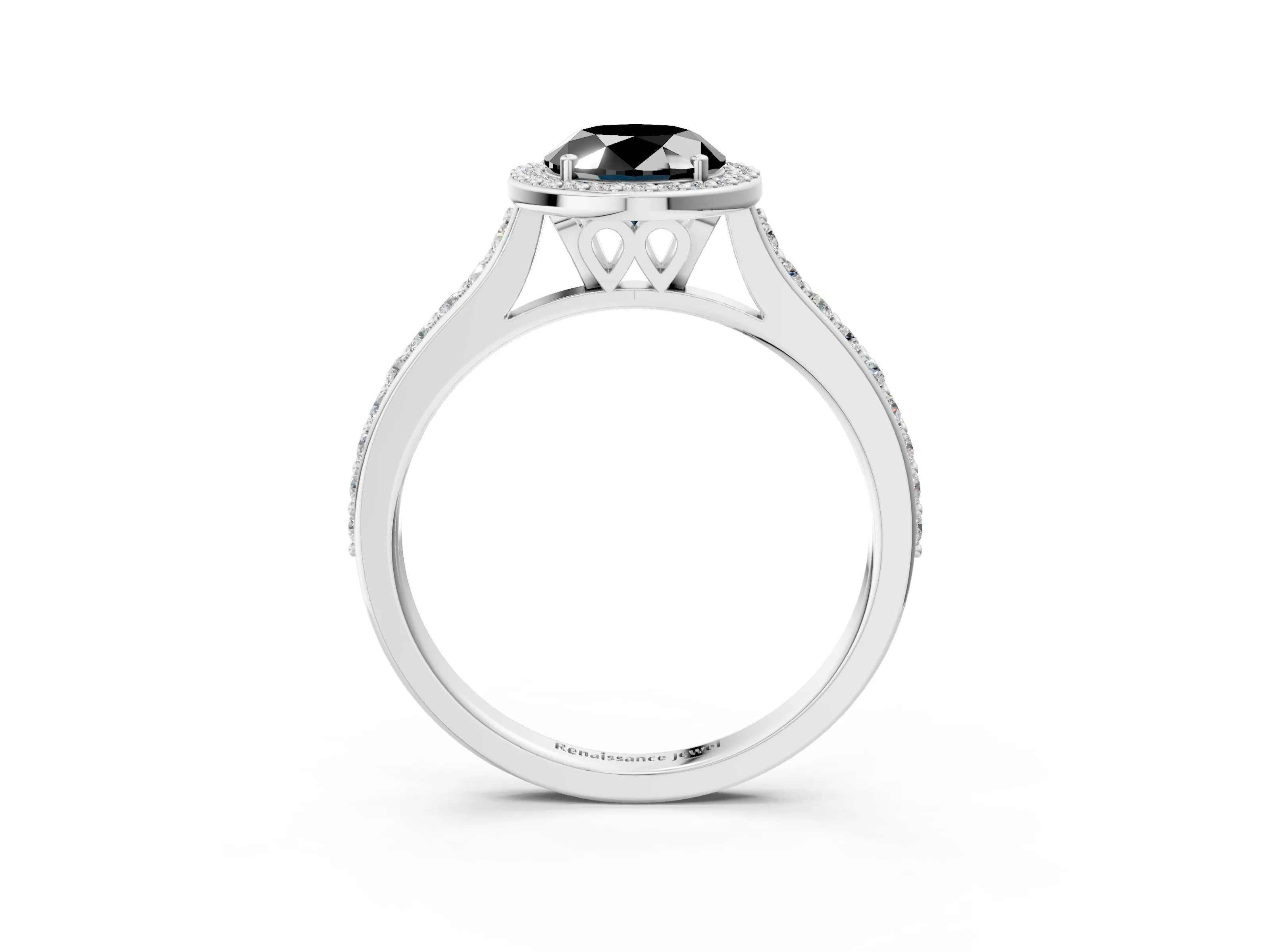 White gold Fancy Black Oval Cut Halo Round Diamond Pavé Band with Four-Prong Setting_18