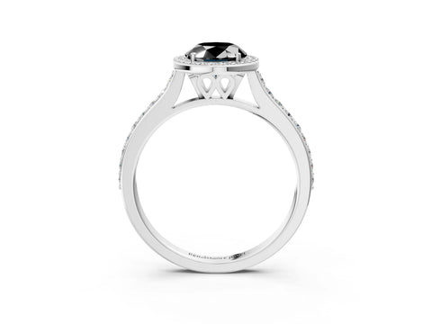 White gold Fancy Black Oval Cut Halo Round Diamond Pavé Band with Four-Prong Setting_18
