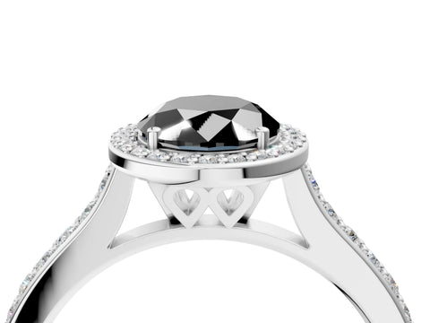 White gold Fancy Black Oval Cut Halo Round Diamond Pavé Band with Four-Prong Setting_19