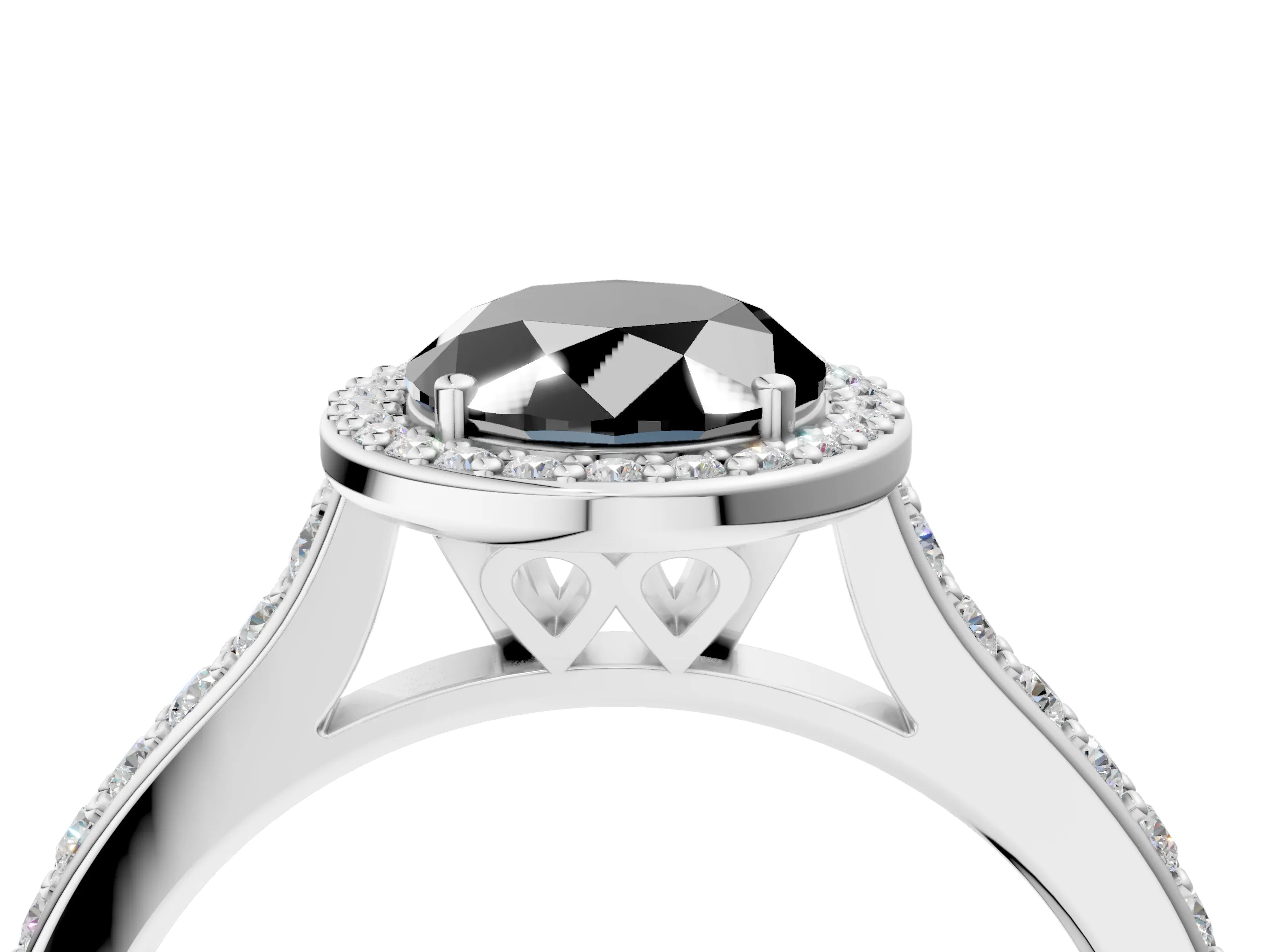 White gold Fancy Black Oval Cut Halo Round Diamond Pavé Band with Four-Prong Setting_19