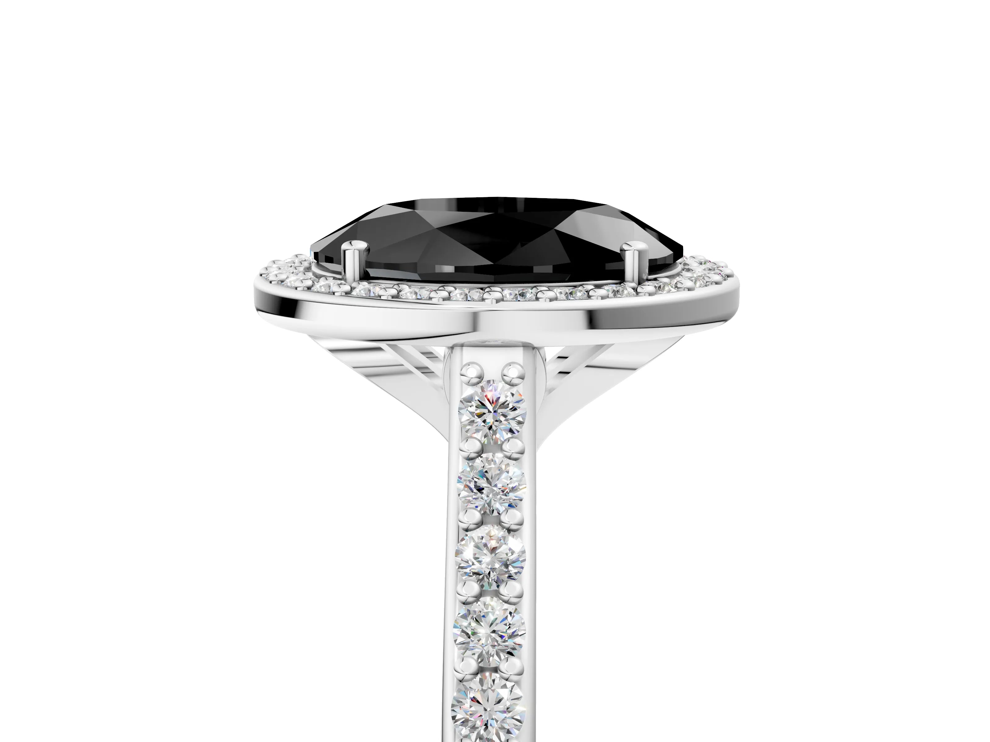 White gold Fancy Black Oval Cut Halo Round Diamond Pavé Band with Four-Prong Setting_20