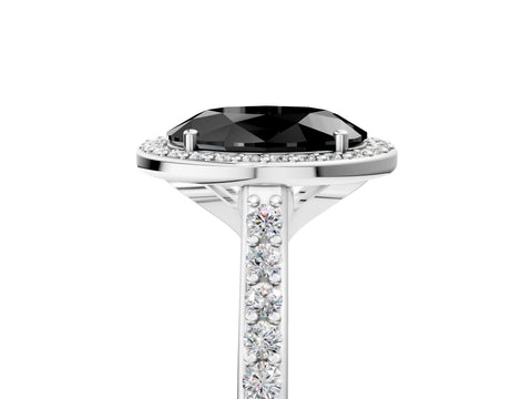 White gold Fancy Black Oval Cut Halo Round Diamond Pavé Band with Four-Prong Setting_20