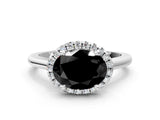 White gold Fancy Black Oval Cut Halo Round Diamond Solitaire Engagement Ring with Pave Band and Four-Prong Setting_24