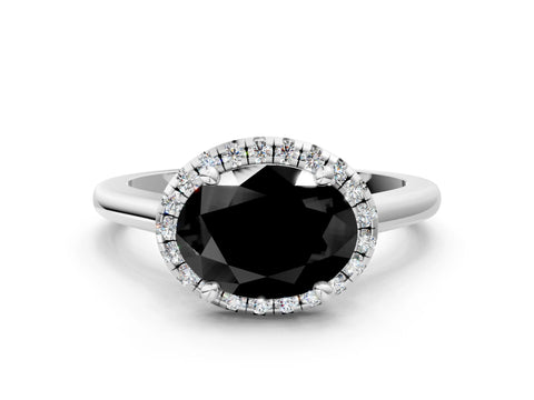 White gold Fancy Black Oval Cut Halo Round Diamond Solitaire Engagement Ring with Pave Band and Four-Prong Setting_24
